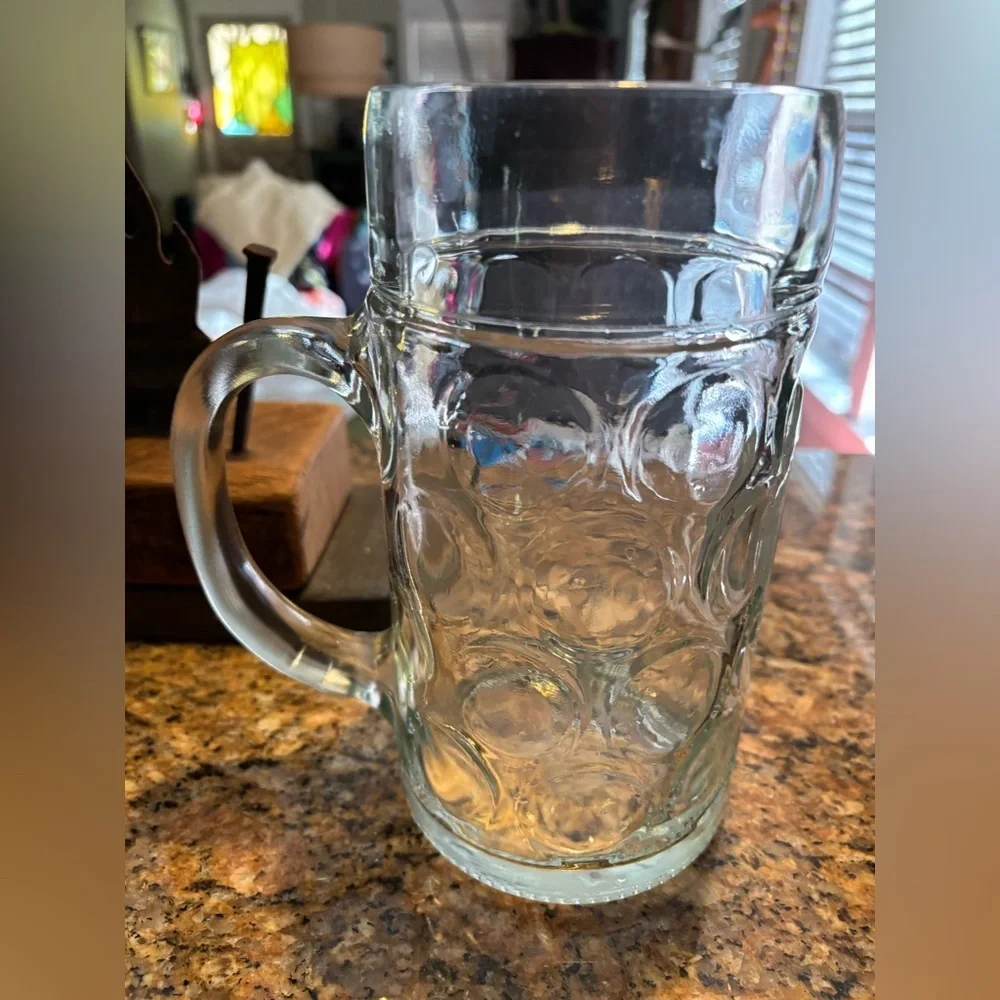 Paulaner Munchen 1 Liter Dimpled Clear Glass Stien Mug